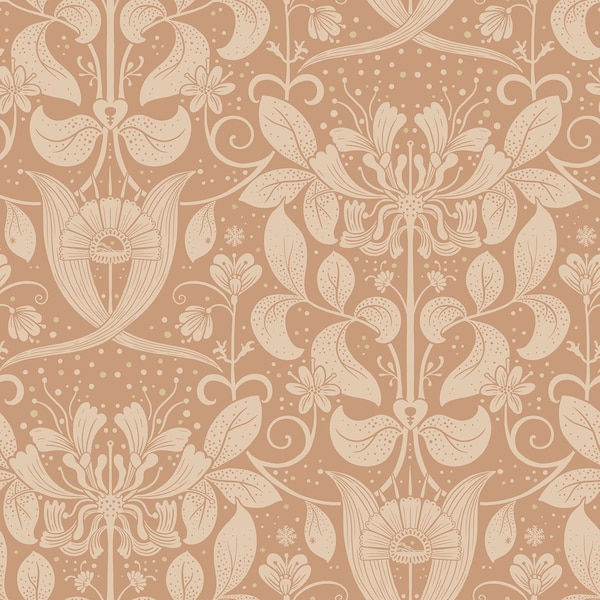 Manhattan Comfort Lorient Berit Coral Floral Crest 33 ft L X 209 in W Wallpaper BR4080-83128 - main